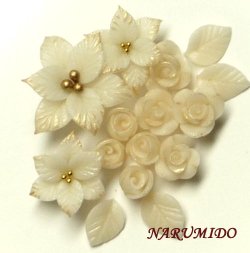 Photo1: Clay Art Bead set "Poinsettia and rose"off-white color