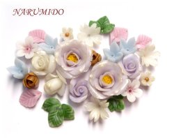 Photo1: Clay Art Bead set "gem color flowers" Tanzanite color