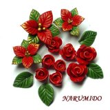Photo: Clay Art Bead set "Poinsettia and rose"normal color