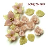 Photo: Clay Art Bead set "Poinsettia and rose"pink color