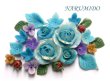 Photo1: Clay Art Bead set "gem color flowers" Turqupise color
