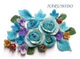 Photo: Clay Art Bead set "gem color flowers" Turqupise color