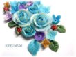 Photo2: Clay Art Bead set "gem color flowers" Turqupise color